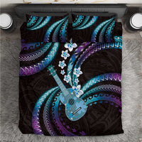 Hawaiian Ukulele Bedding Set Amethyst Gradient Fantastic Plumeria