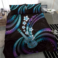 Hawaiian Ukulele Bedding Set Amethyst Gradient Fantastic Plumeria