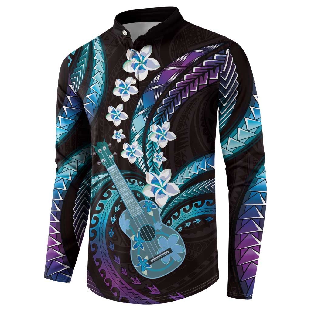 Hawaiian Ukulele Button Sweatshirt Amethyst Gradient Fantastic Plumeria
