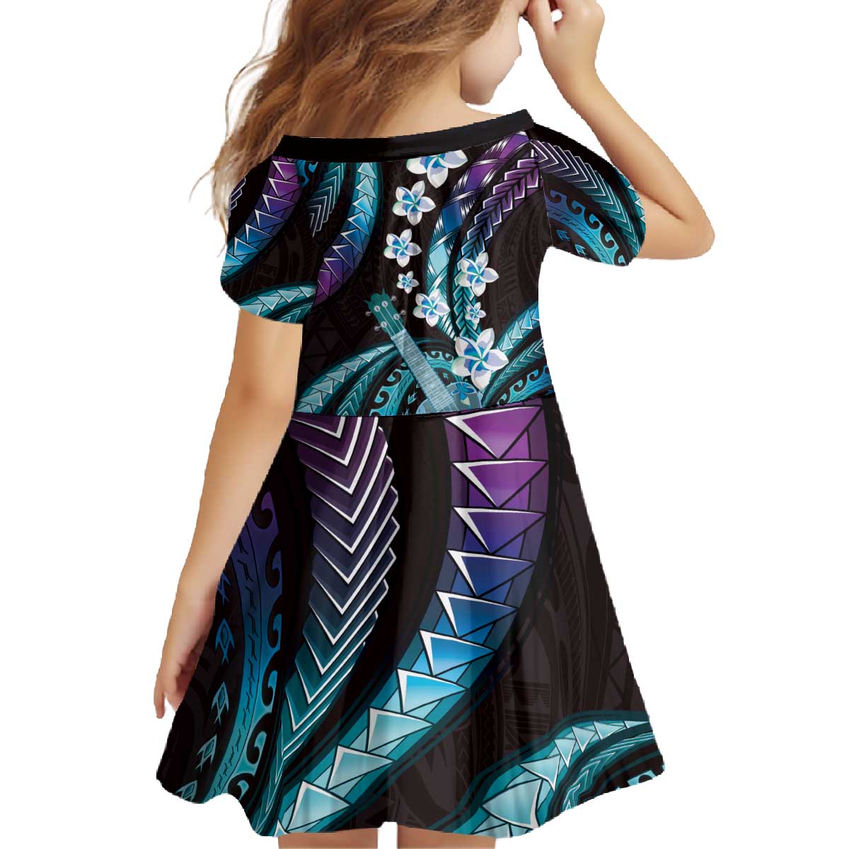 Hawaiian Ukulele Family Matching Off The Shoulder Long Sleeve Dress and Hawaiian Shirt Amethyst Gradient Fantastic Plumeria