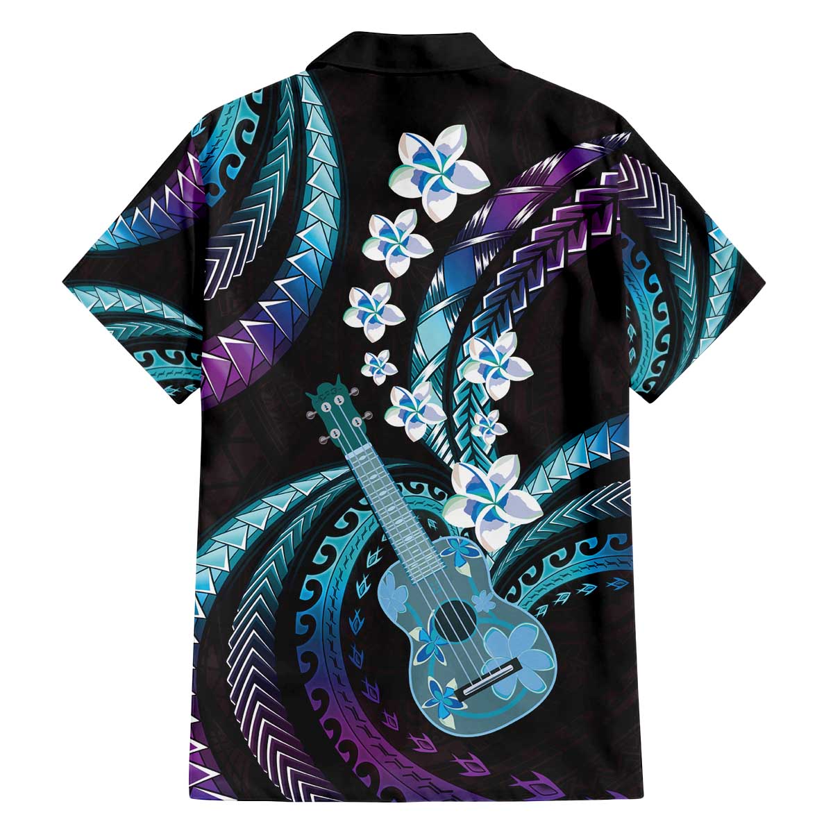 Hawaiian Ukulele Family Matching Off The Shoulder Long Sleeve Dress and Hawaiian Shirt Amethyst Gradient Fantastic Plumeria