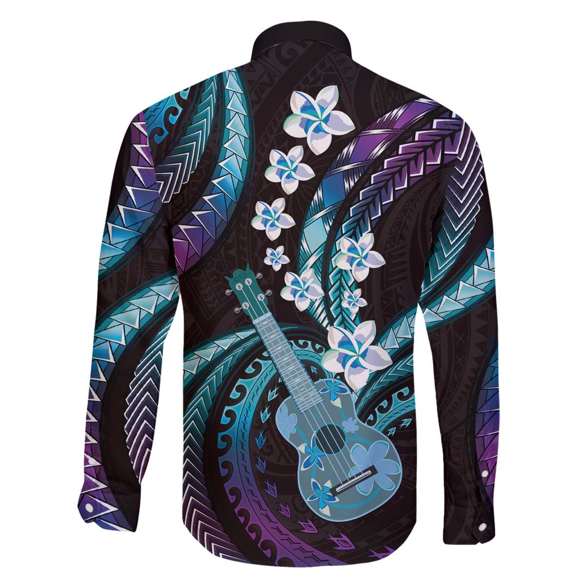 Hawaiian Ukulele Family Matching Off The Shoulder Long Sleeve Dress and Hawaiian Shirt Amethyst Gradient Fantastic Plumeria