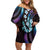 Hawaiian Ukulele Family Matching Off Shoulder Short Dress and Hawaiian Shirt Amethyst Gradient Fantastic Plumeria