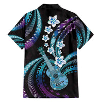 Hawaiian Ukulele Family Matching Short Sleeve Bodycon Dress and Hawaiian Shirt Amethyst Gradient Fantastic Plumeria