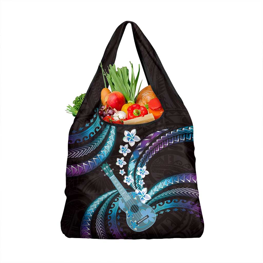 Hawaiian Ukulele Grocery Bag Amethyst Gradient Fantastic Plumeria