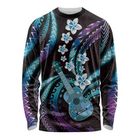 Hawaiian Ukulele Long Sleeve Shirt Amethyst Gradient Fantastic Plumeria