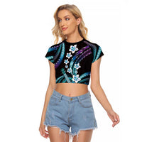 Hawaiian Ukulele Raglan Cropped T Shirt Amethyst Gradient Fantastic Plumeria