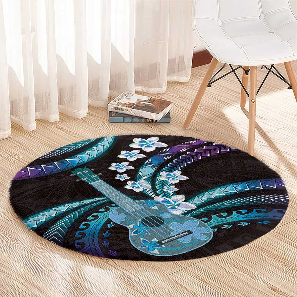 Hawaiian Ukulele Round Carpet Amethyst Gradient Fantastic Plumeria