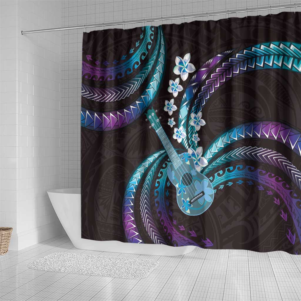 Hawaiian Ukulele Shower Curtain Amethyst Gradient Fantastic Plumeria