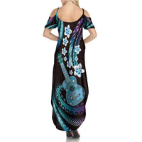 Hawaiian Ukulele Summer Maxi Dress Amethyst Gradient Fantastic Plumeria