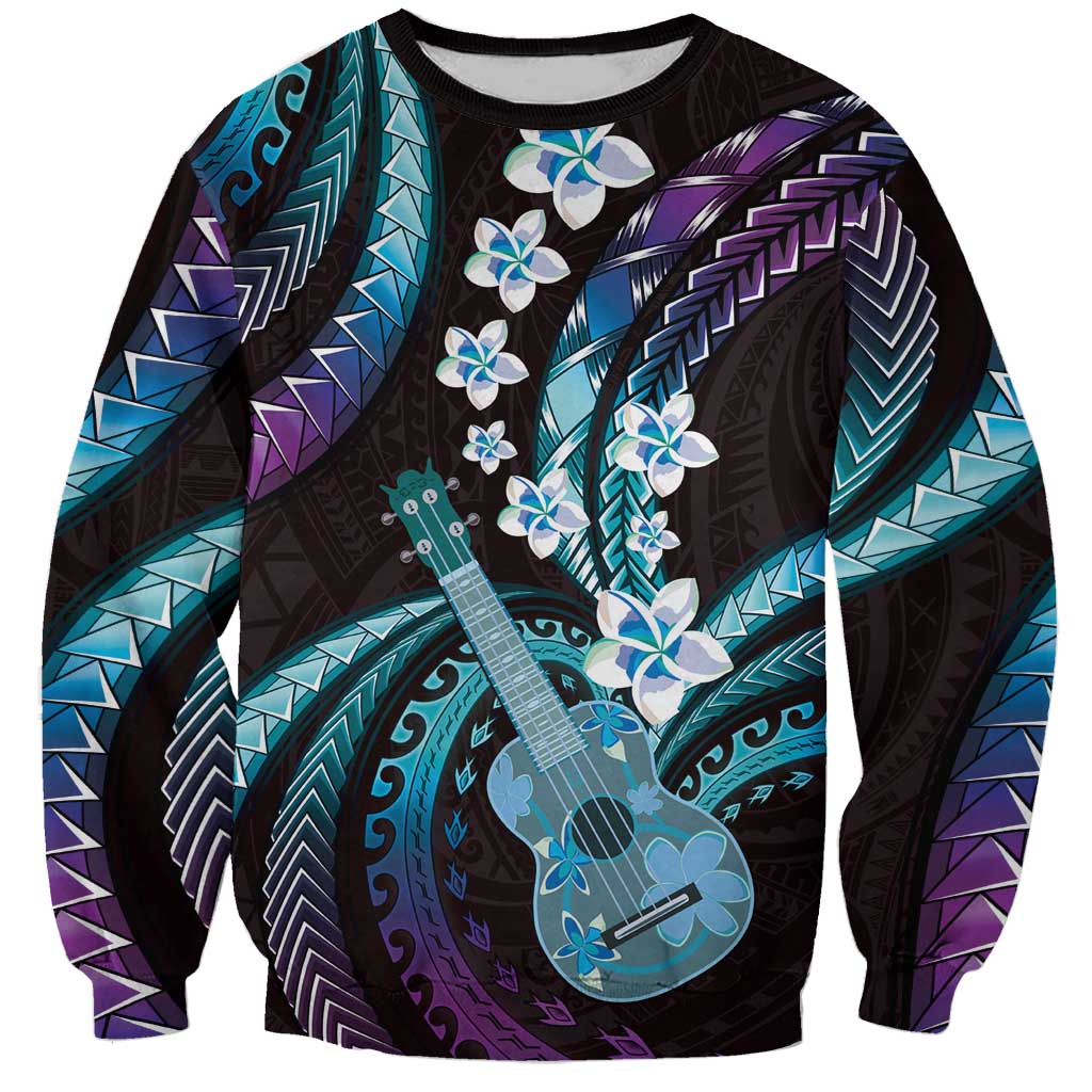Hawaiian Ukulele Sweatshirt Amethyst Gradient Fantastic Plumeria