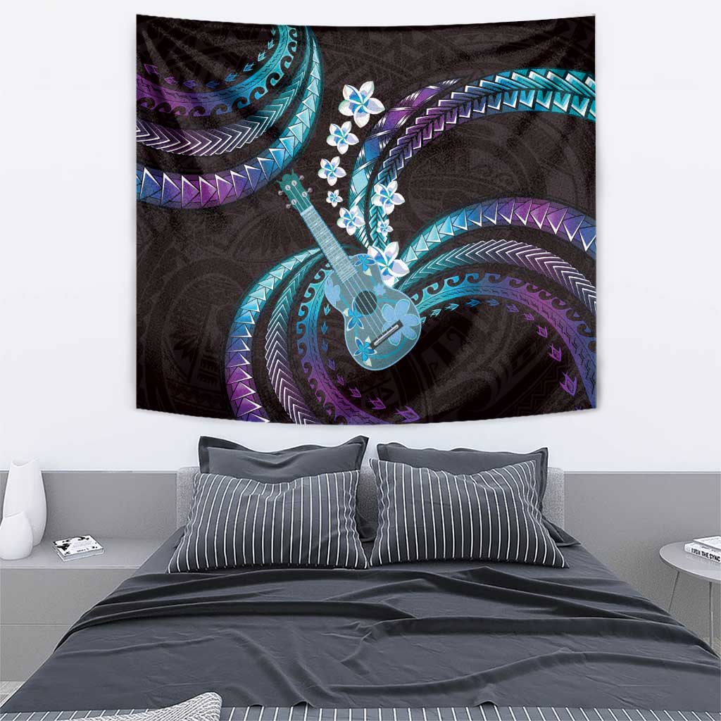 Hawaiian Ukulele Tapestry Amethyst Gradient Fantastic Plumeria