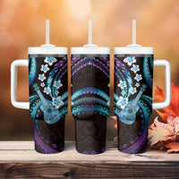 Hawaiian Ukulele Tumbler With Handle Amethyst Gradient Fantastic Plumeria
