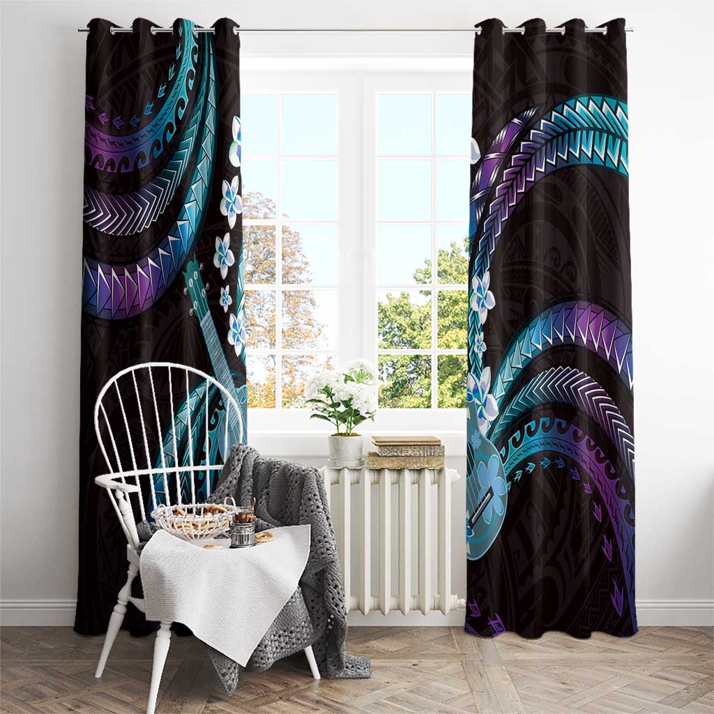 Hawaiian Ukulele Window Curtain Amethyst Gradient Fantastic Plumeria