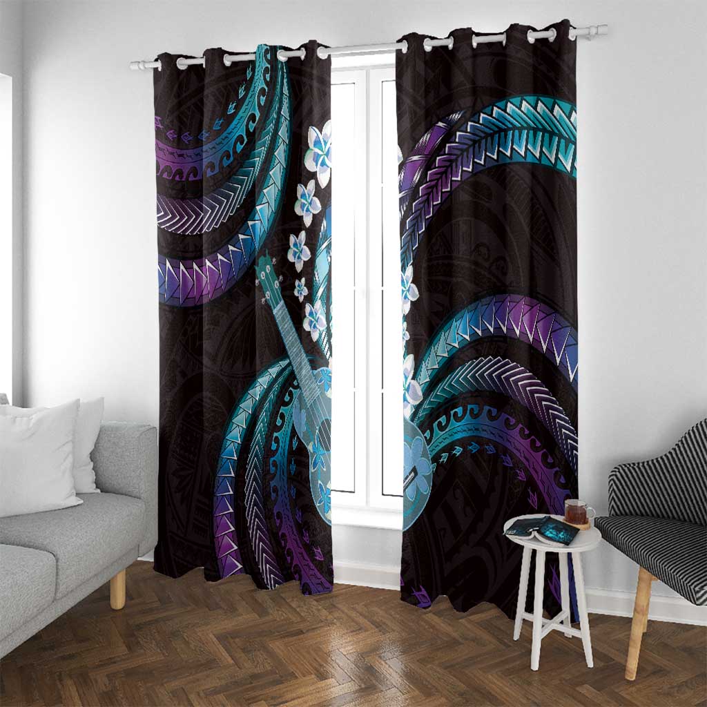 Hawaiian Ukulele Window Curtain Amethyst Gradient Fantastic Plumeria