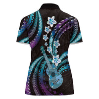Hawaiian Ukulele Women Polo Shirt Amethyst Gradient Fantastic Plumeria