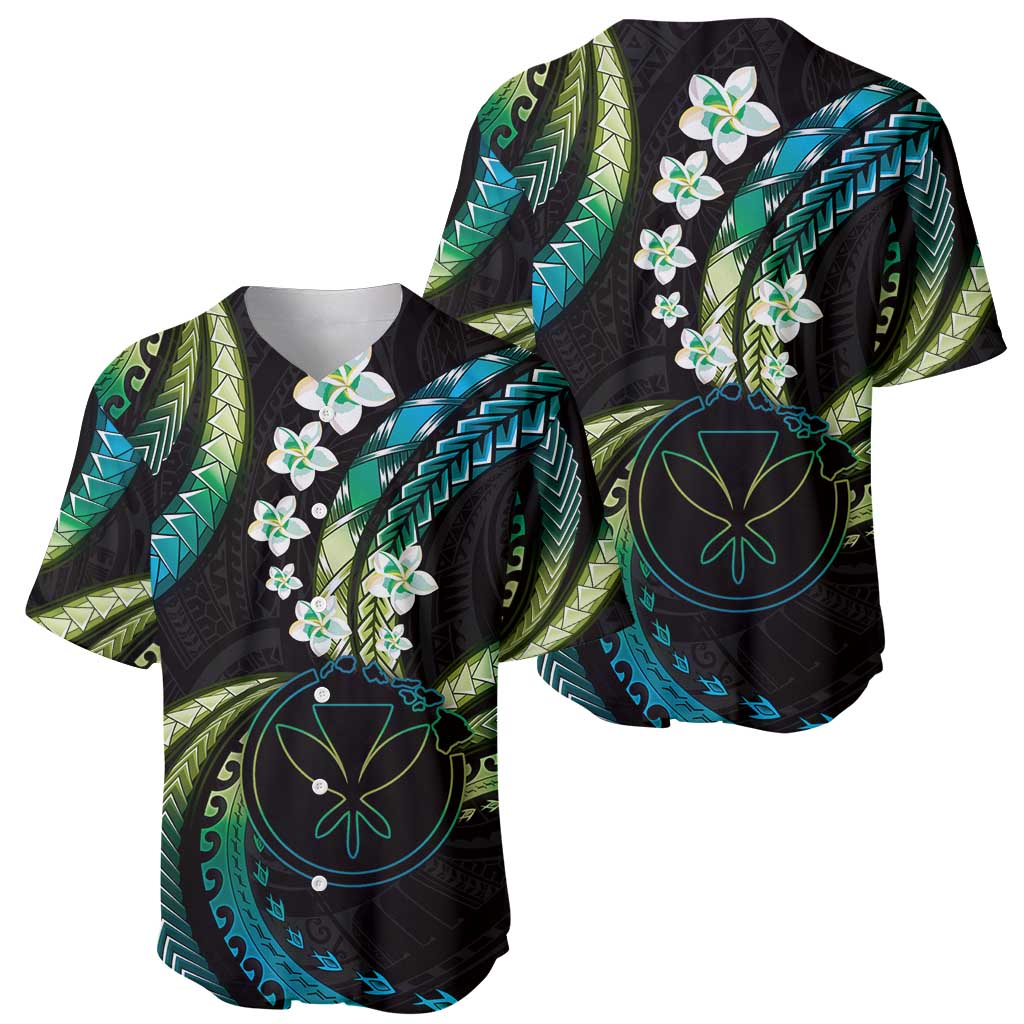 Hawaii Map Kanaka Maoli Baseball Jersey Fantastic Frangipani Chartreuse Cyan