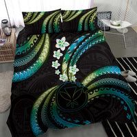 Hawaii Map Kanaka Maoli Bedding Set Fantastic Frangipani Chartreuse Cyan