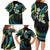 Hawaii Map Kanaka Maoli Family Matching Long Sleeve Bodycon Dress and Hawaiian Shirt Fantastic Frangipani Chartreuse Cyan