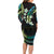 Hawaii Map Kanaka Maoli Family Matching Long Sleeve Bodycon Dress and Hawaiian Shirt Fantastic Frangipani Chartreuse Cyan
