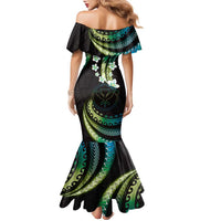 Hawaii Map Kanaka Maoli Family Matching Mermaid Dress and Hawaiian Shirt Fantastic Frangipani Chartreuse Cyan