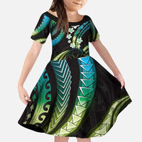 Hawaii Map Kanaka Maoli Family Matching Off Shoulder Maxi Dress and Hawaiian Shirt Fantastic Frangipani Chartreuse Cyan