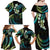 Hawaii Map Kanaka Maoli Family Matching Off Shoulder Maxi Dress and Hawaiian Shirt Fantastic Frangipani Chartreuse Cyan