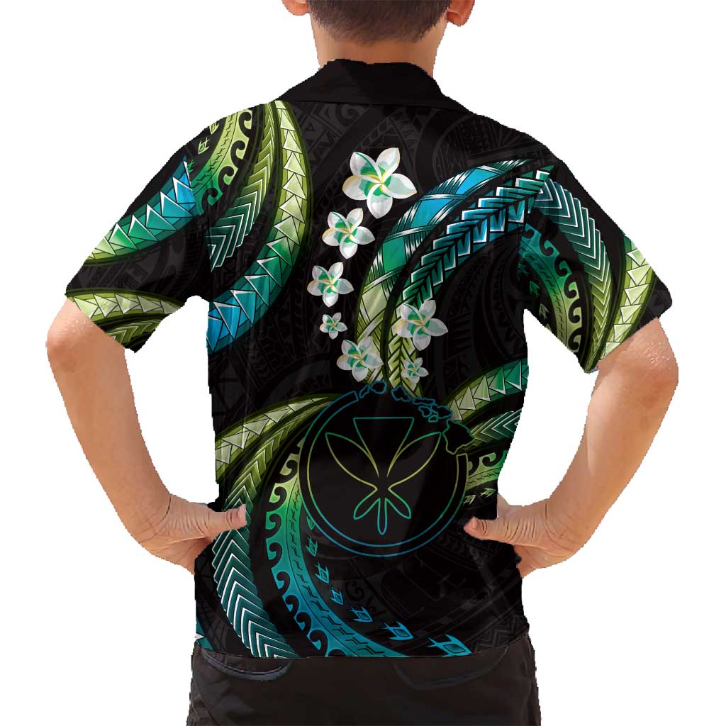Hawaii Map Kanaka Maoli Family Matching Off Shoulder Short Dress and Hawaiian Shirt Fantastic Frangipani Chartreuse Cyan