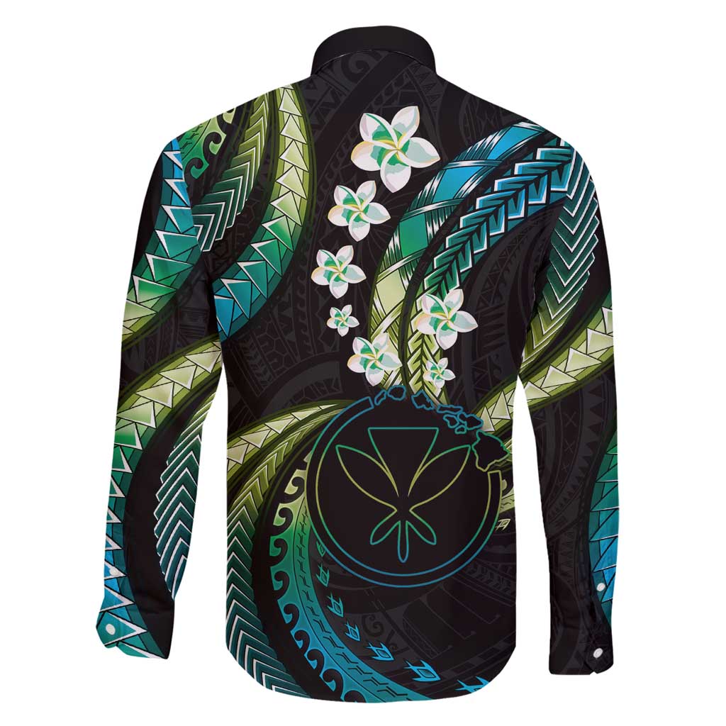 Hawaii Map Kanaka Maoli Family Matching Puletasi and Hawaiian Shirt Fantastic Frangipani Chartreuse Cyan