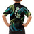 Hawaii Map Kanaka Maoli Family Matching Short Sleeve Bodycon Dress and Hawaiian Shirt Fantastic Frangipani Chartreuse Cyan