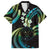Hawaii Map Kanaka Maoli Family Matching Short Sleeve Bodycon Dress and Hawaiian Shirt Fantastic Frangipani Chartreuse Cyan