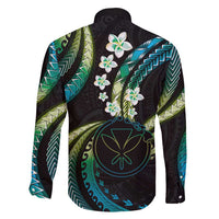 Hawaii Map Kanaka Maoli Family Matching Short Sleeve Bodycon Dress and Hawaiian Shirt Fantastic Frangipani Chartreuse Cyan