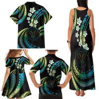 Hawaii Map Kanaka Maoli Family Matching Tank Maxi Dress and Hawaiian Shirt Fantastic Frangipani Chartreuse Cyan