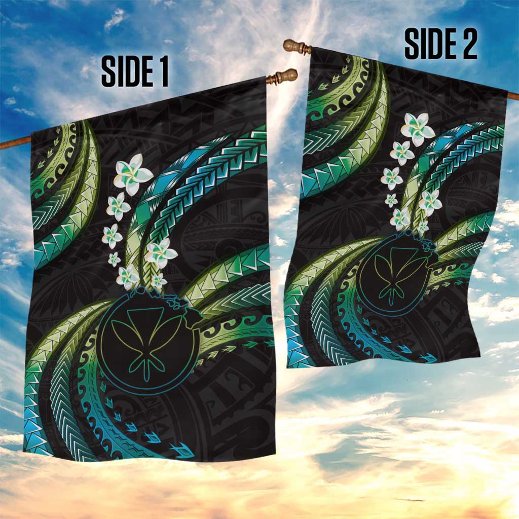 Hawaii Map Kanaka Maoli Garden Flag Fantastic Frangipani Chartreuse Cyan