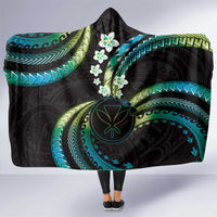 Hawaii Map Kanaka Maoli Hooded Blanket Fantastic Frangipani Chartreuse Cyan
