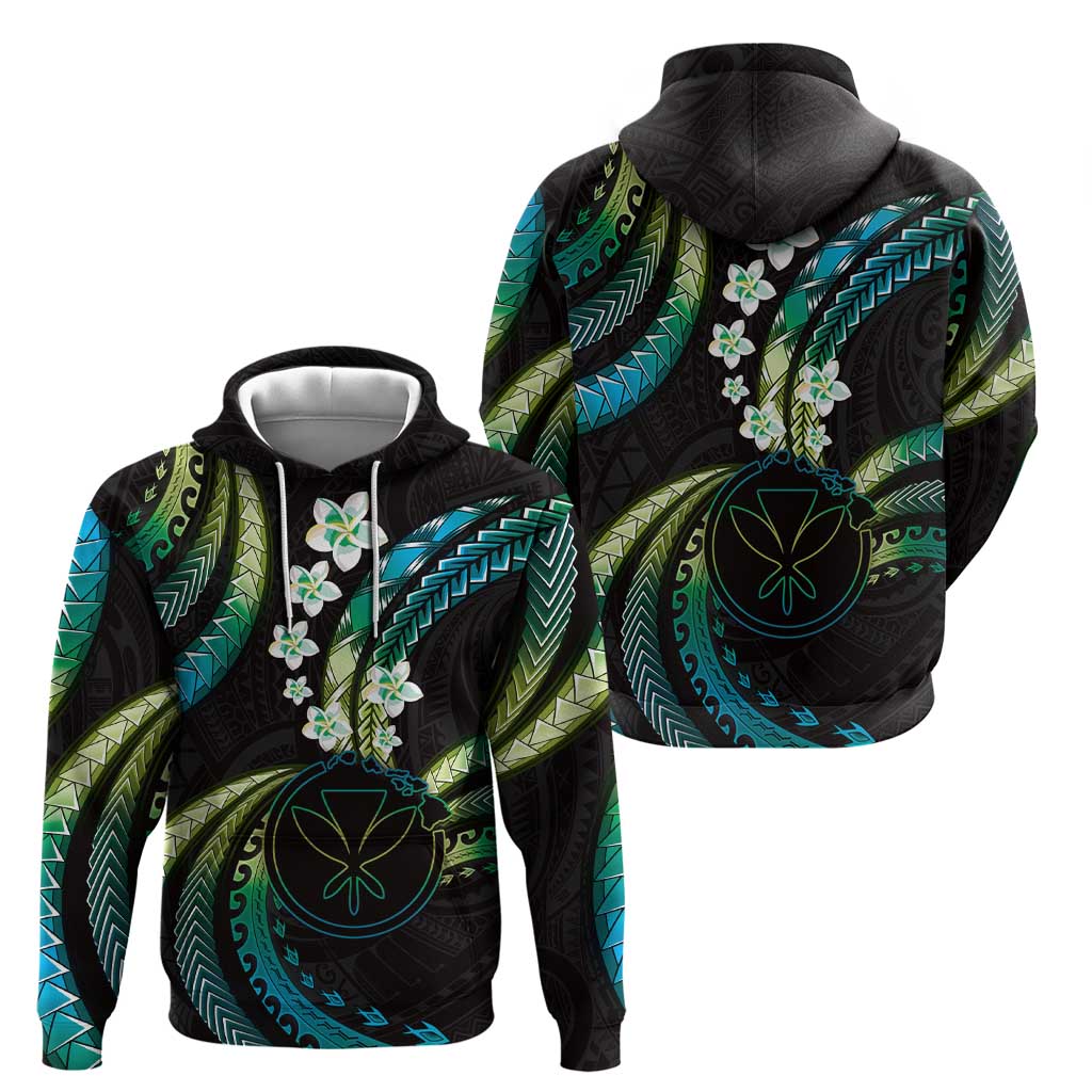 Hawaii Map Kanaka Maoli Hoodie Fantastic Frangipani Chartreuse Cyan