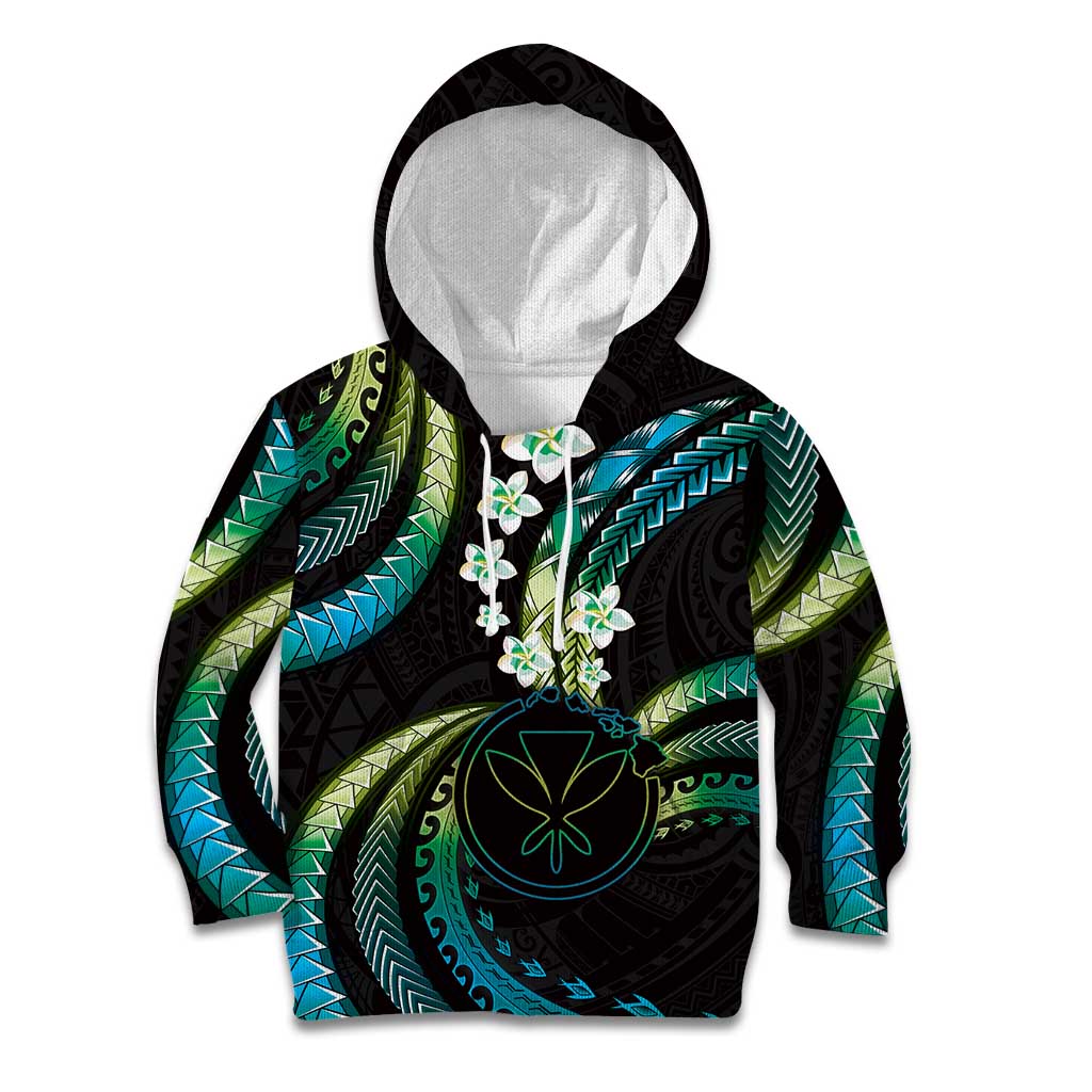 Hawaii Map Kanaka Maoli Kid Hoodie Fantastic Frangipani Chartreuse Cyan