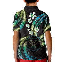Hawaii Map Kanaka Maoli Kid Polo Shirt Fantastic Frangipani Chartreuse Cyan