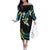 Hawaii Map Kanaka Maoli Off The Shoulder Long Sleeve Dress Fantastic Frangipani Chartreuse Cyan