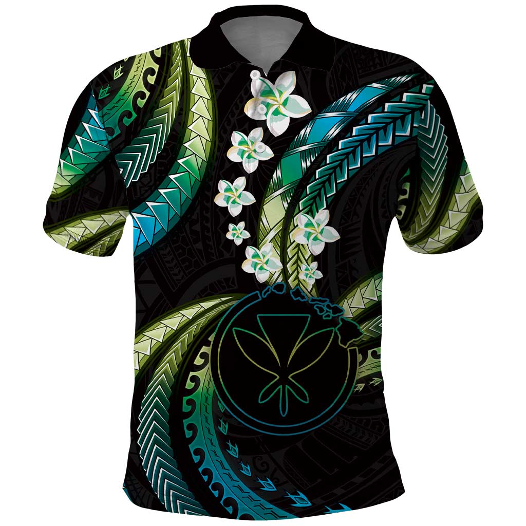 Hawaii Map Kanaka Maoli Polo Shirt Fantastic Frangipani Chartreuse Cyan