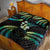 Hawaii Map Kanaka Maoli Quilt Bed Set Fantastic Frangipani Chartreuse Cyan