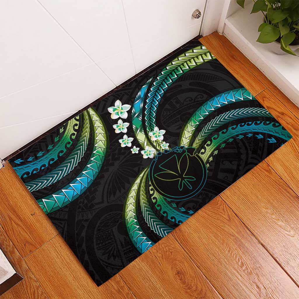 Hawaii Map Kanaka Maoli Rubber Doormat Fantastic Frangipani Chartreuse Cyan