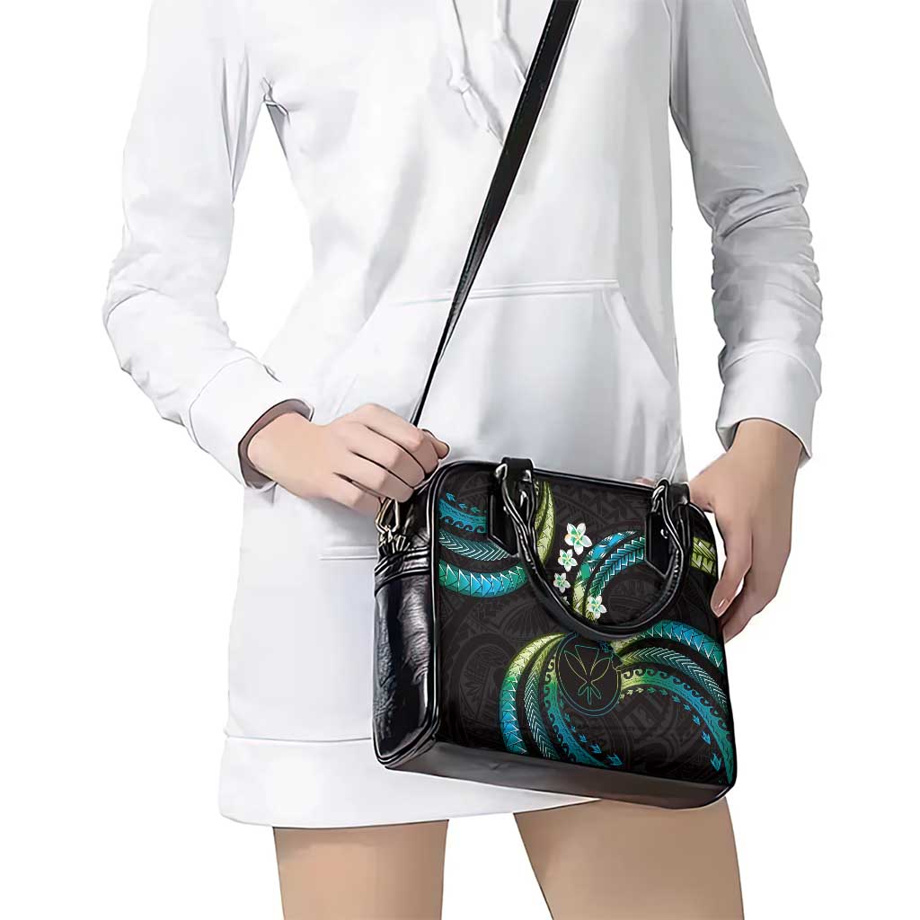 Hawaii Map Kanaka Maoli Shoulder Handbag Fantastic Frangipani Chartreuse Cyan