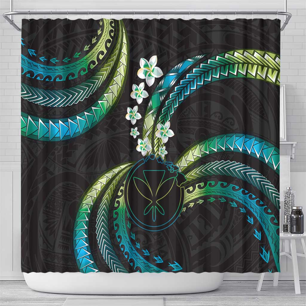 Hawaii Map Kanaka Maoli Shower Curtain Fantastic Frangipani Chartreuse Cyan