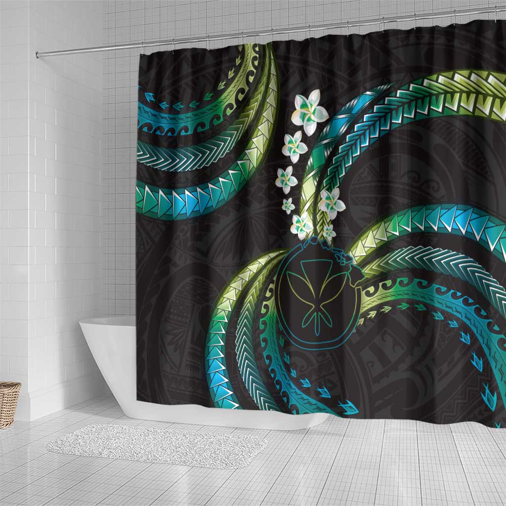 Hawaii Map Kanaka Maoli Shower Curtain Fantastic Frangipani Chartreuse Cyan