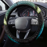 Hawaii Map Kanaka Maoli Steering Wheel Cover Fantastic Frangipani Chartreuse Cyan