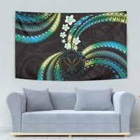 Hawaii Map Kanaka Maoli Tapestry Fantastic Frangipani Chartreuse Cyan