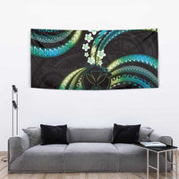 Hawaii Map Kanaka Maoli Tapestry Fantastic Frangipani Chartreuse Cyan