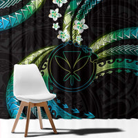 Hawaii Map Kanaka Maoli Window Curtain Fantastic Frangipani Chartreuse Cyan