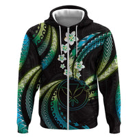 Hawaii Map Kanaka Maoli Zip Hoodie Fantastic Frangipani Chartreuse Cyan